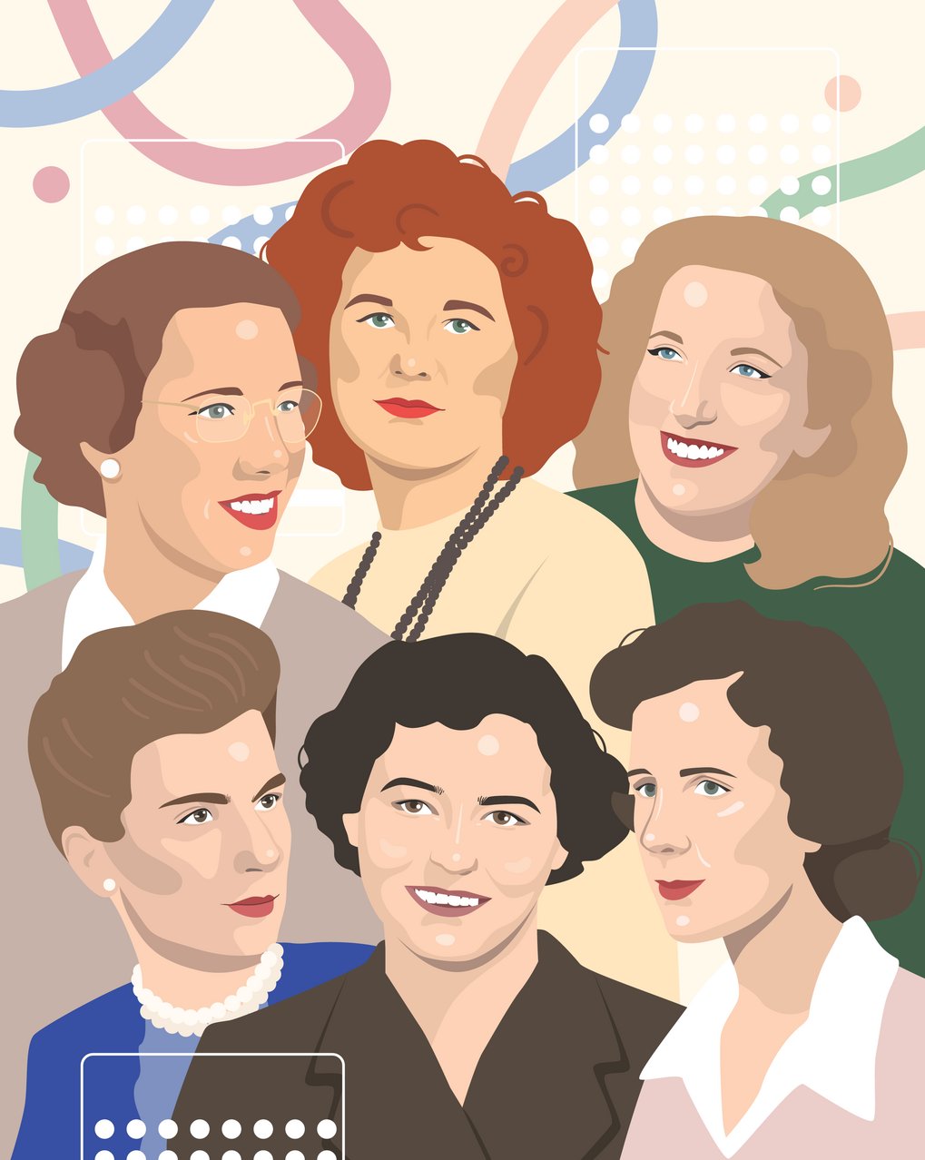 A portrait of the group of women who programmed the ENIAC Computer.