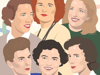 Ein Portrait der Gruppe von Frauen, die den ENIAC Computer programmiert haben-
